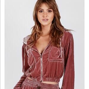 Young Fabulous and Brooke Fritzy Velour Zip Up Hoodie Brown Women's Small